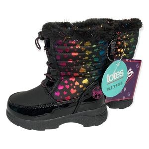Totes Renee Winter Boots Rainbow Hearts Toddler Girls Zip Up Faux Fur Flat Heel